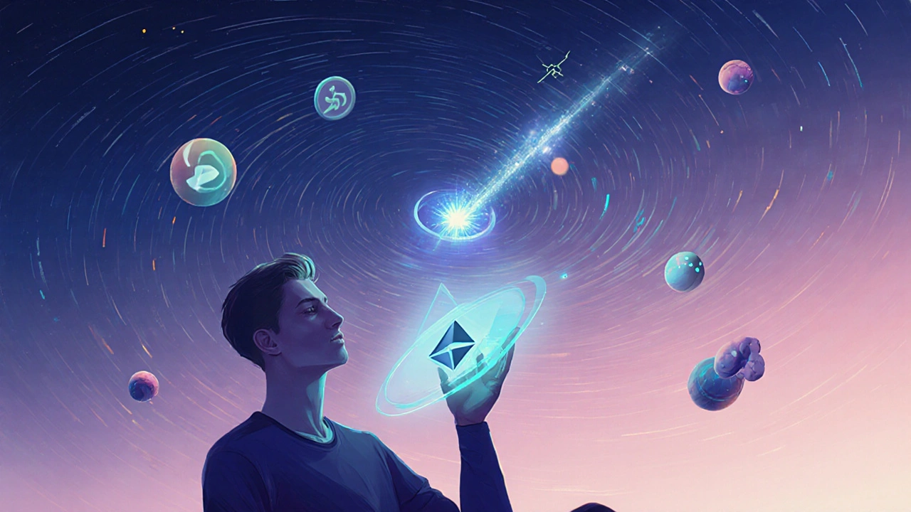 Benutzer sendet Transaktion über holografische Wallet, die sofort auf Ethereum erscheint.