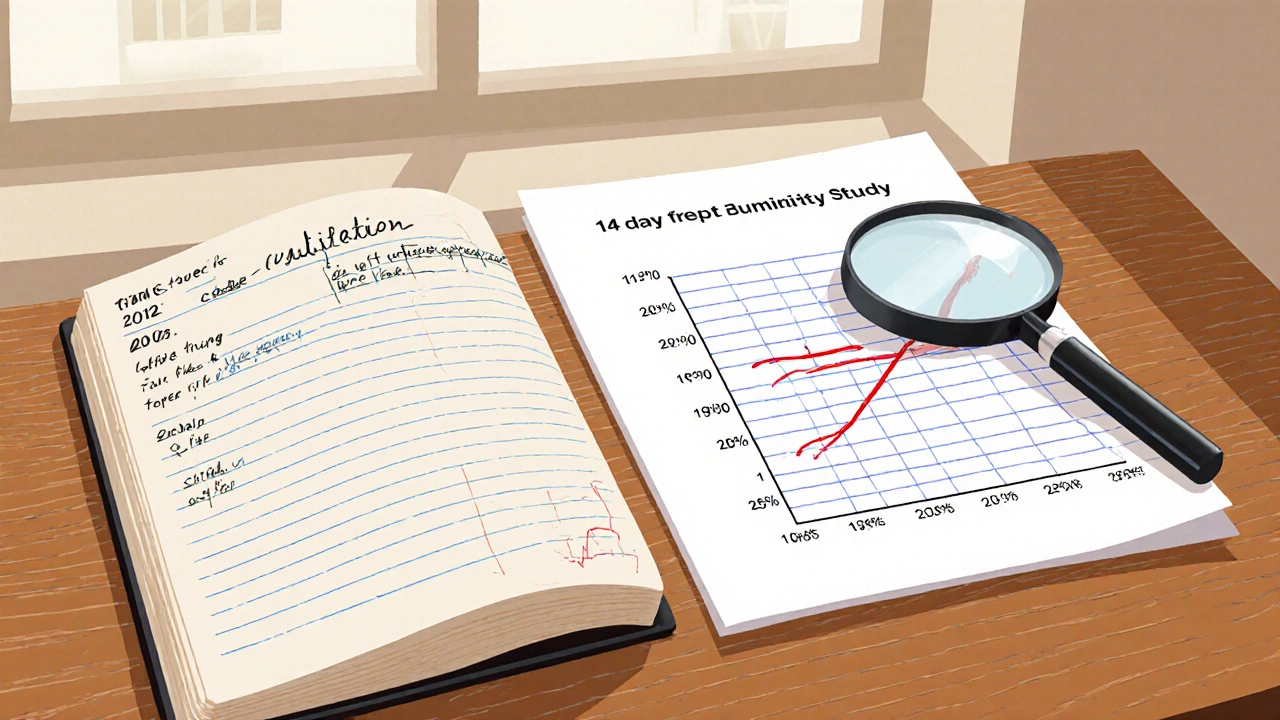 Handgeschriebenes Lüftungstagebuch mit Luftfeuchtigkeitsdiagramm auf einem Tisch.