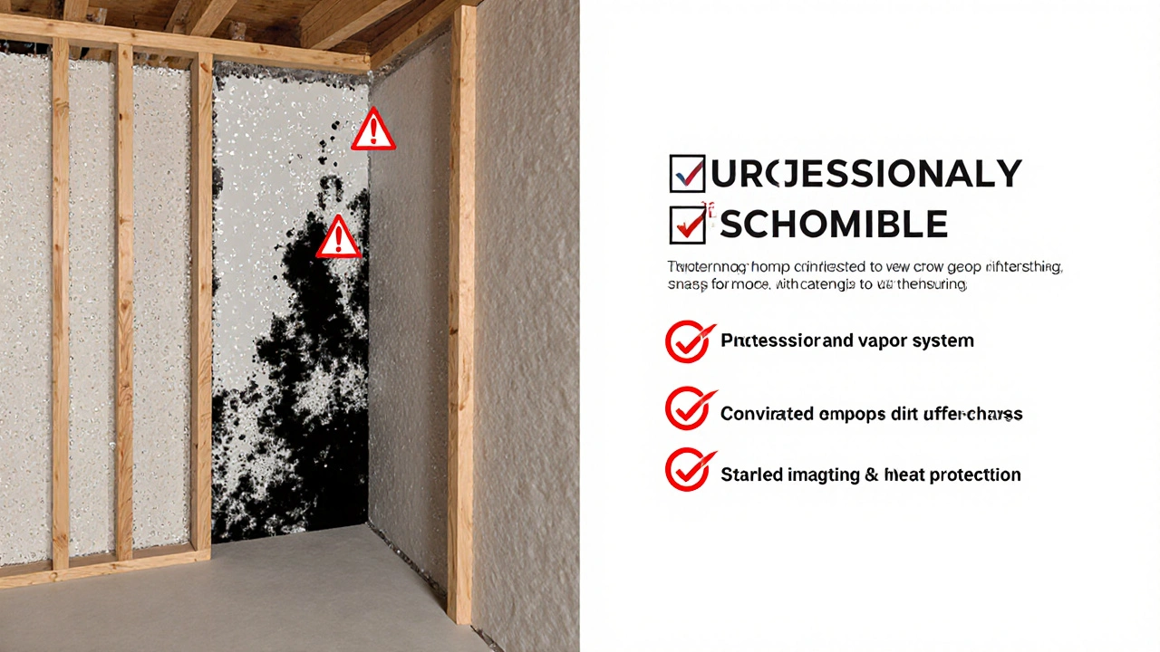 Vergleich: Schimmel durch falsche Dämmung links, perfekte Dämmung mit Wärmebild rechts.