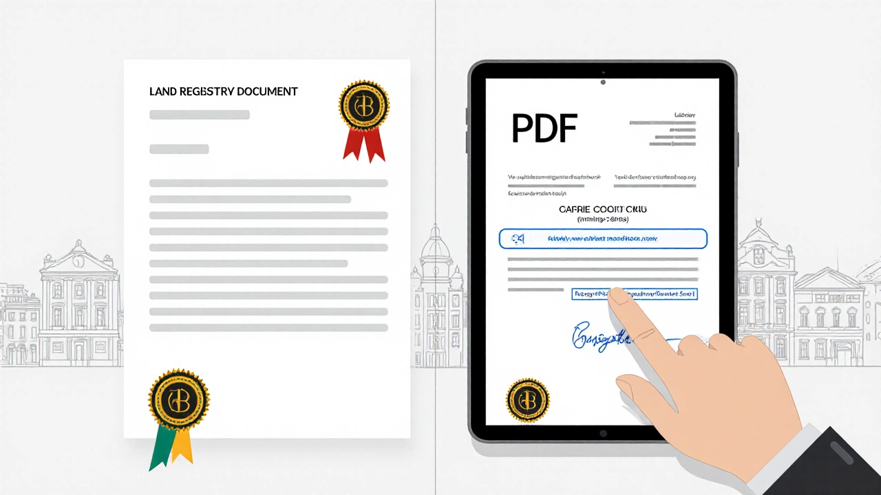 Digitaler Grundbuchauszug mit elektronischer Unterschrift und sicherer Verknüpfung zum Original.