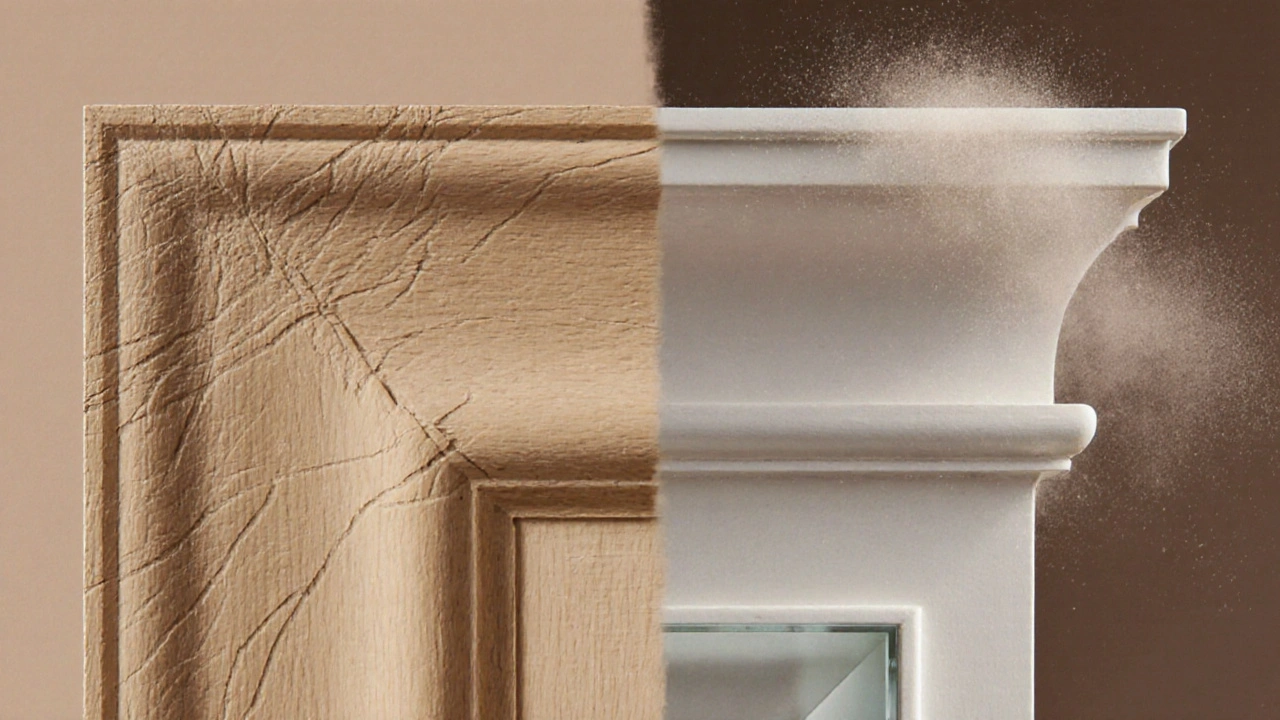 Vergleich: Grobes Schleifpapier hinterlässt Kratzer, flexibles Vliesmaterial folgt perfekt den Profilkonturen.