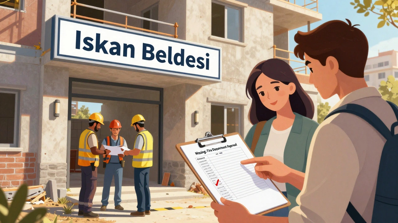 Ausländer prüfen die Iskan-Berechtigung eines Neubaus in Antalya, ein wichtiges Dokument fehlt.