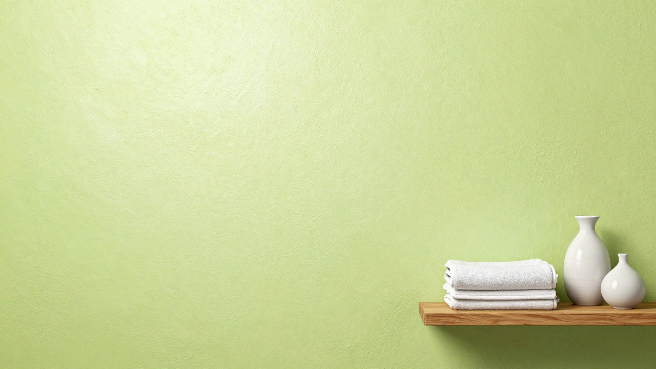 Badezimmer mit glattem Kalkputz an der Wand, keine Schimmelbildung sichtbar