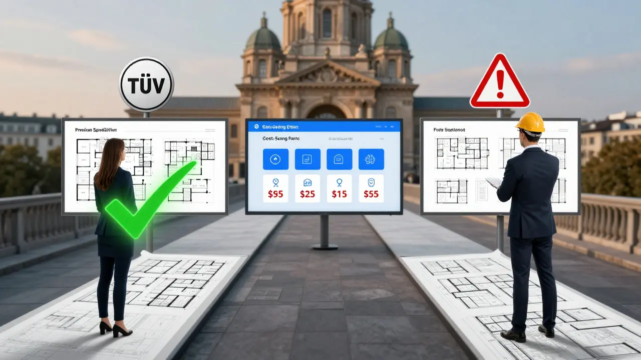 Drei Wege zur Denkmalsanierung: Spezialist, Plattform und Architekt, verglichen an einem historischen Gebäude.