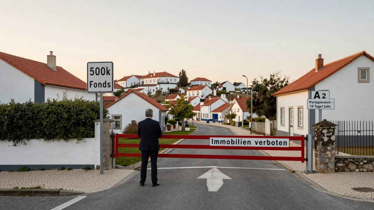 Ein Investor an einer Wegkreuzung in Portugal, zwischen verbotenen Immobilien und neuen Investitionsmöglichkeiten.