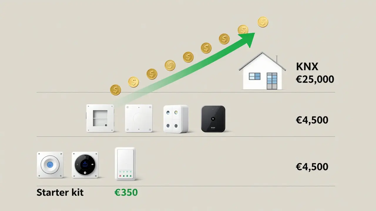 Aufbau eines Smart-Home-Systems von einfachem Starter-Set bis zur vollständigen Hausintegration.