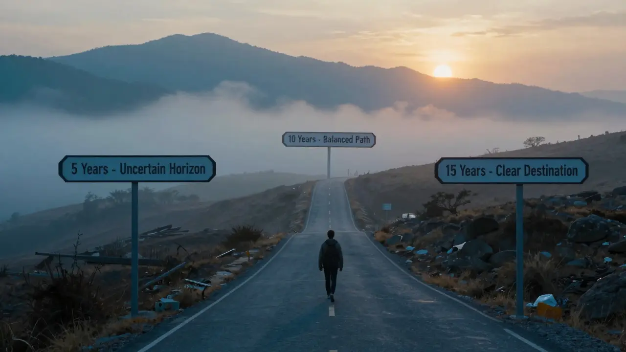 Drei Wege durch eine Landschaft symbolisieren verschiedene Zinsbindungsfristen.