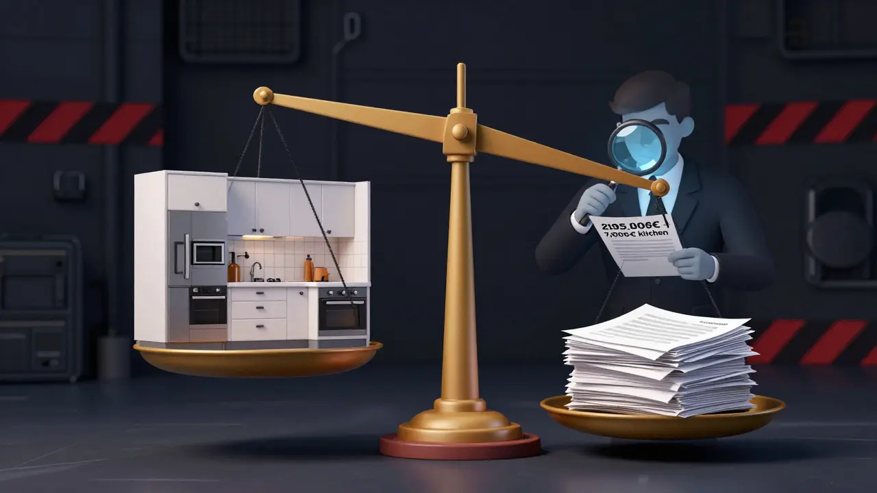 Eine Einbauküche wird als beweglicher Gegenstand vom Kaufpreis abgezogen – mit Dokumenten und Prüflicht.
