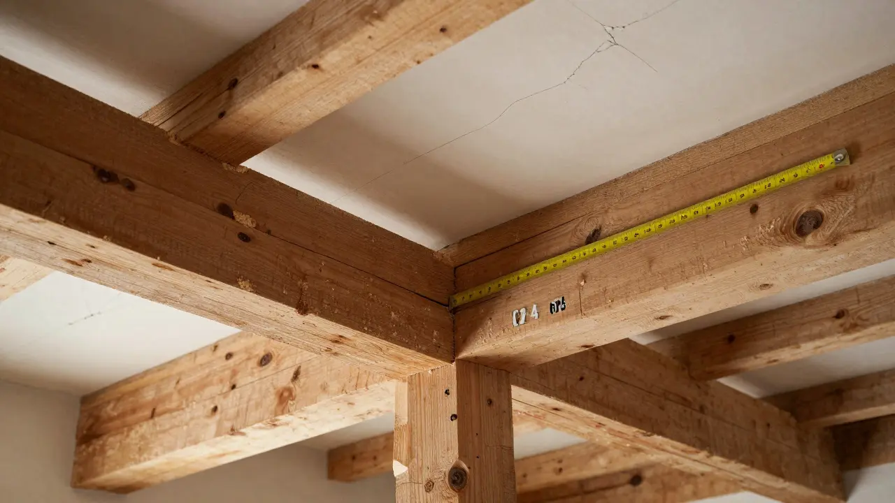 Neue Holzbalken zwischen alten Balken eingefügt, dichter Abstand, handwerkliche Präzision.