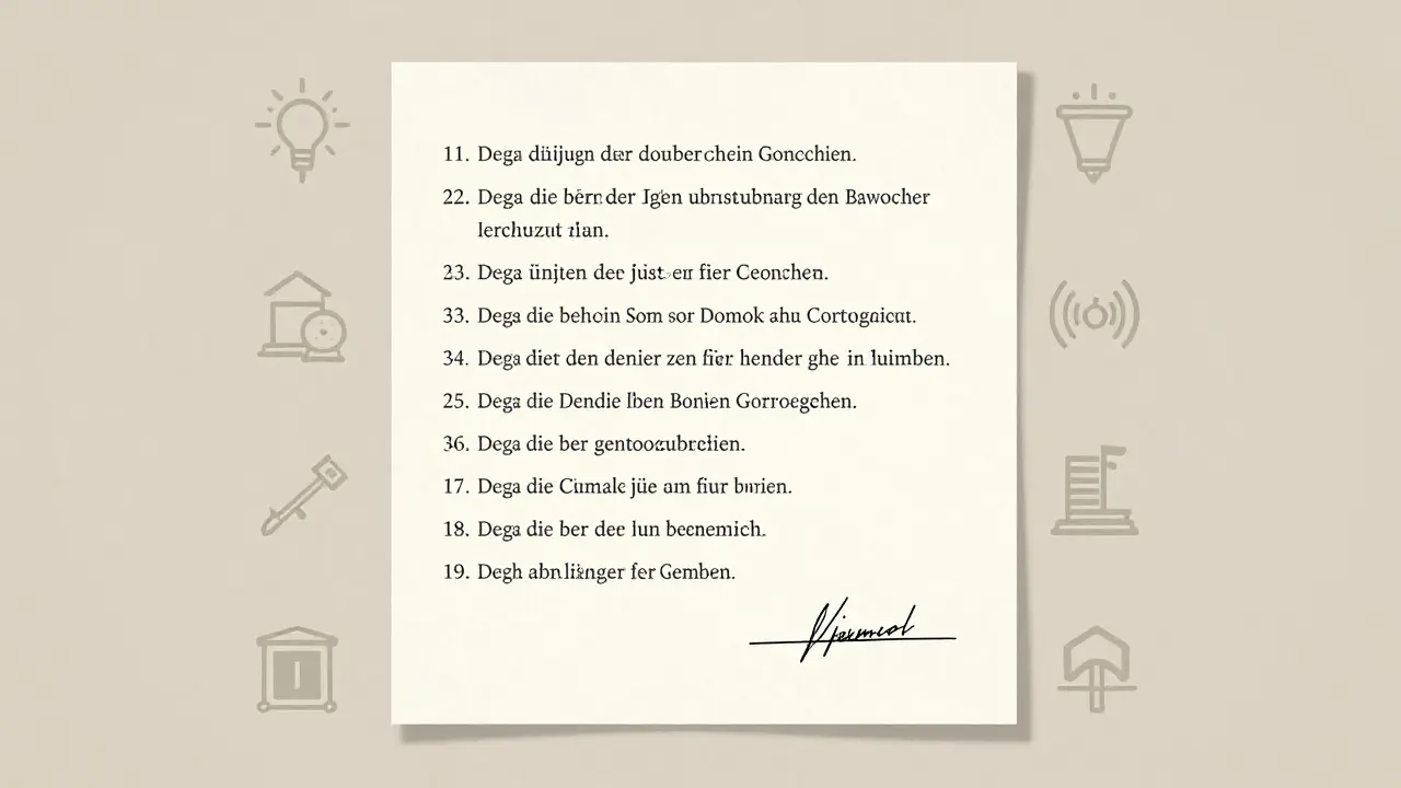 Rechtssicheres Nachbarzustimmungsformular mit 12 Pflichtangaben und handschriftlicher Unterschrift auf Pergament.