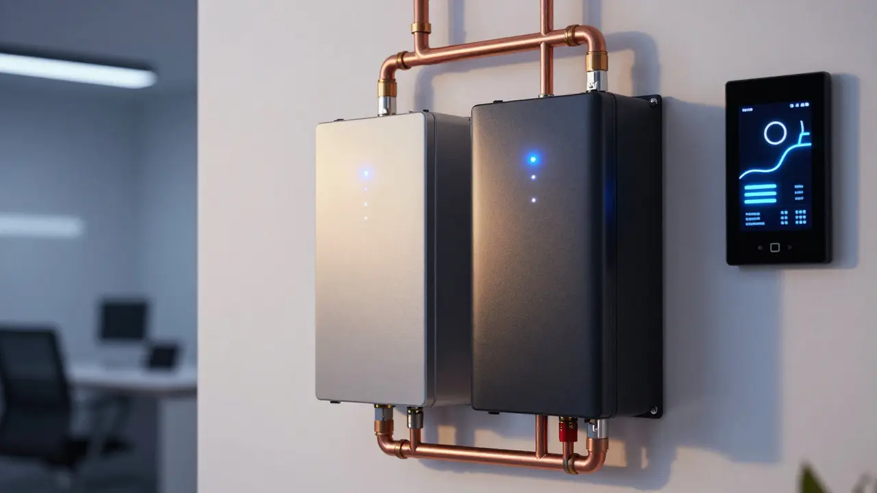 Batteriespeicher und Leitungen im Technikraum