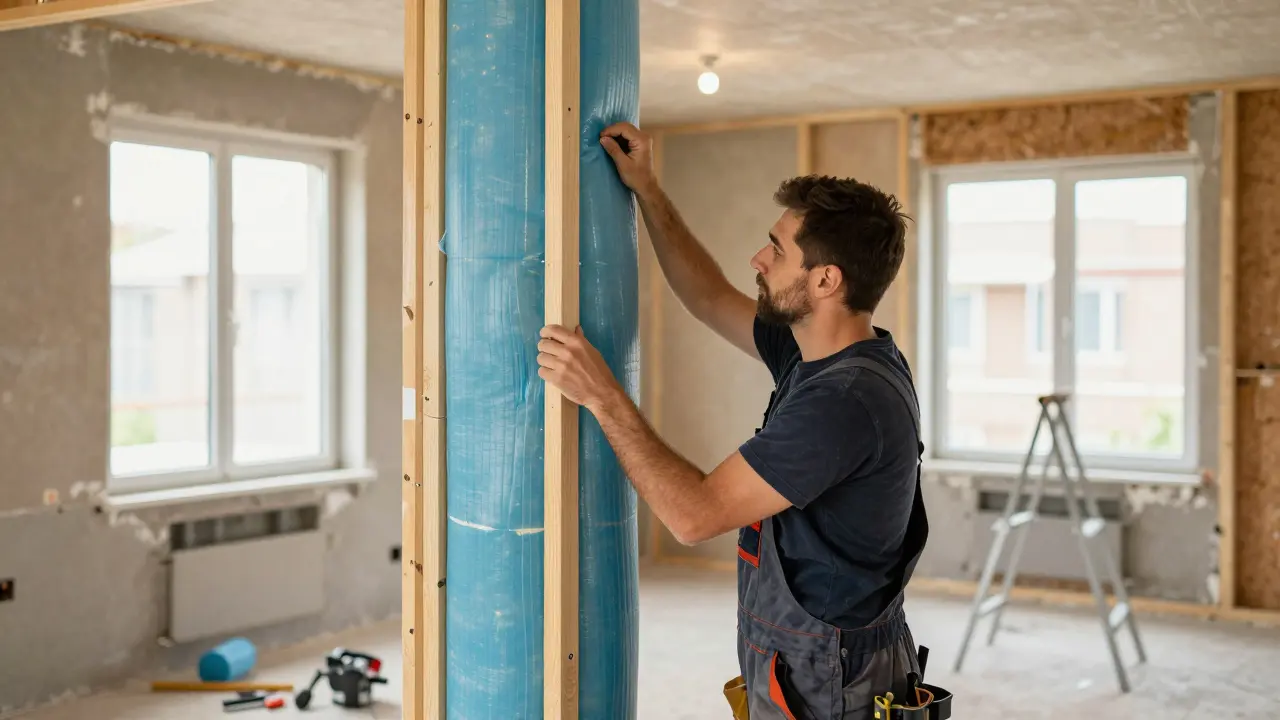 Baustelle mit Energieeffizienz-Maßnahmen im Wohnungsbau