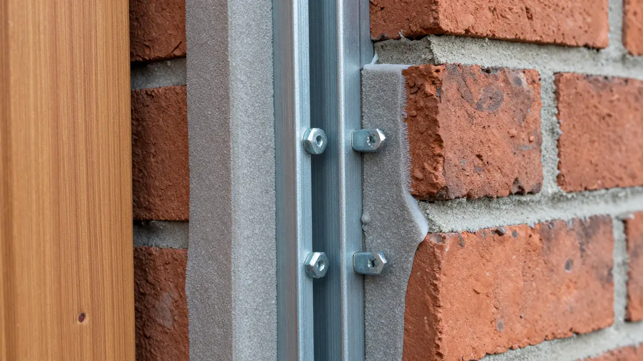 Detailansicht eines Türrahmens mit Isolierschaum in der Mauer