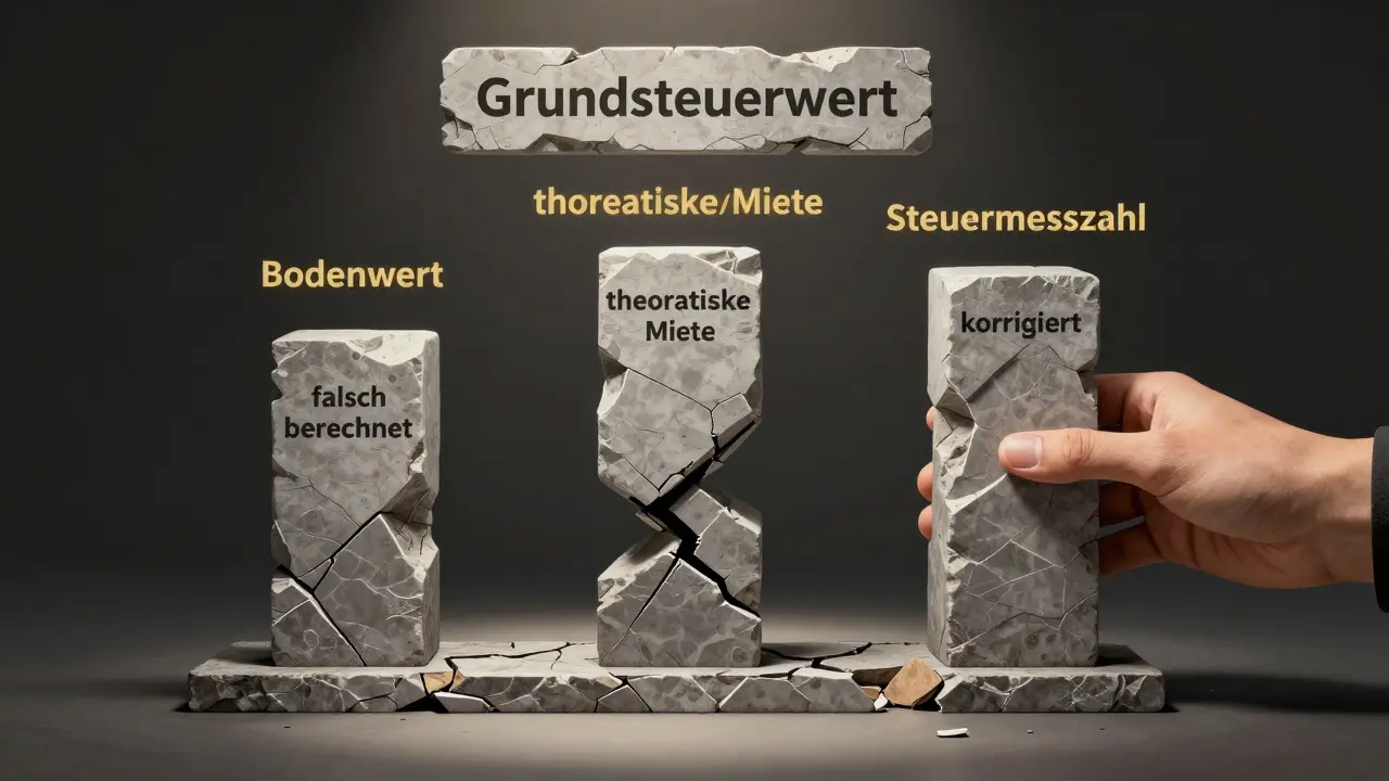 Eine instabile Berechnungsstruktur wird korrigiert, symbolisch für die Korrektur des Grundsteuerwerts.