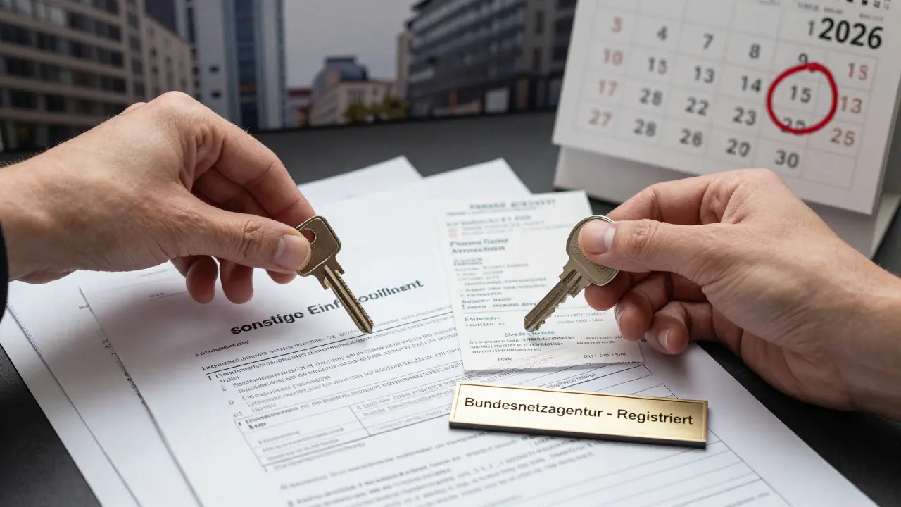 Hand holding a key next to legal and financial documents related to short-term rental compliance.