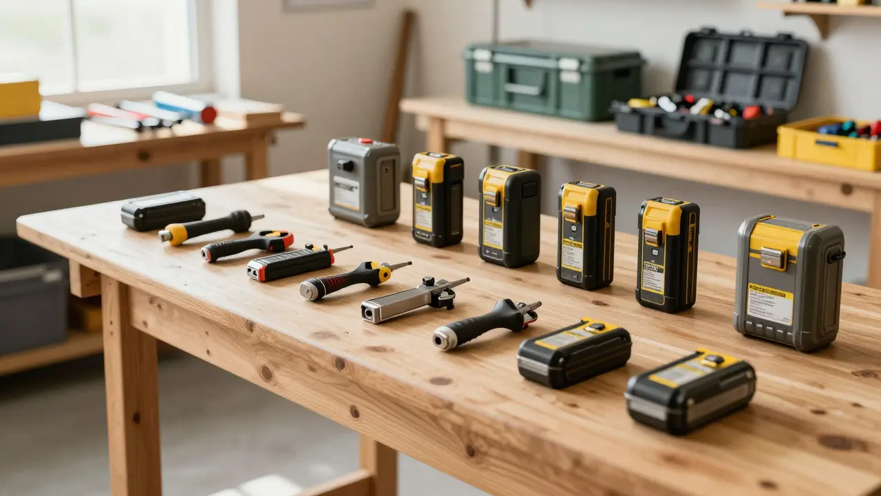 Saubere Werkbank mit pflegeleichten Profi-Werkzeugen und Akkus.