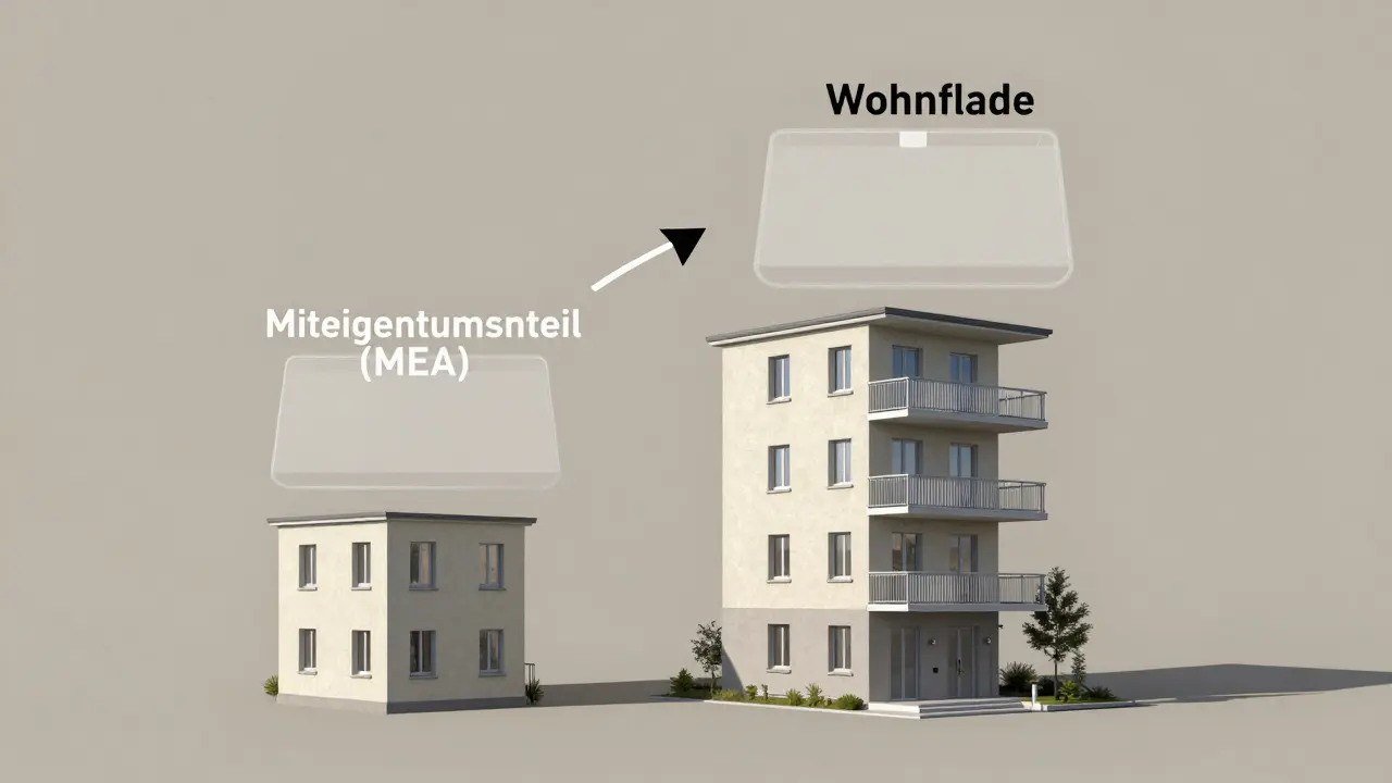 Vergleich zweier Wohnungen mit unterschiedlicher Nutzfläche und Kostenverteilung nach Wohnfläche statt Miteigentumsanteil.