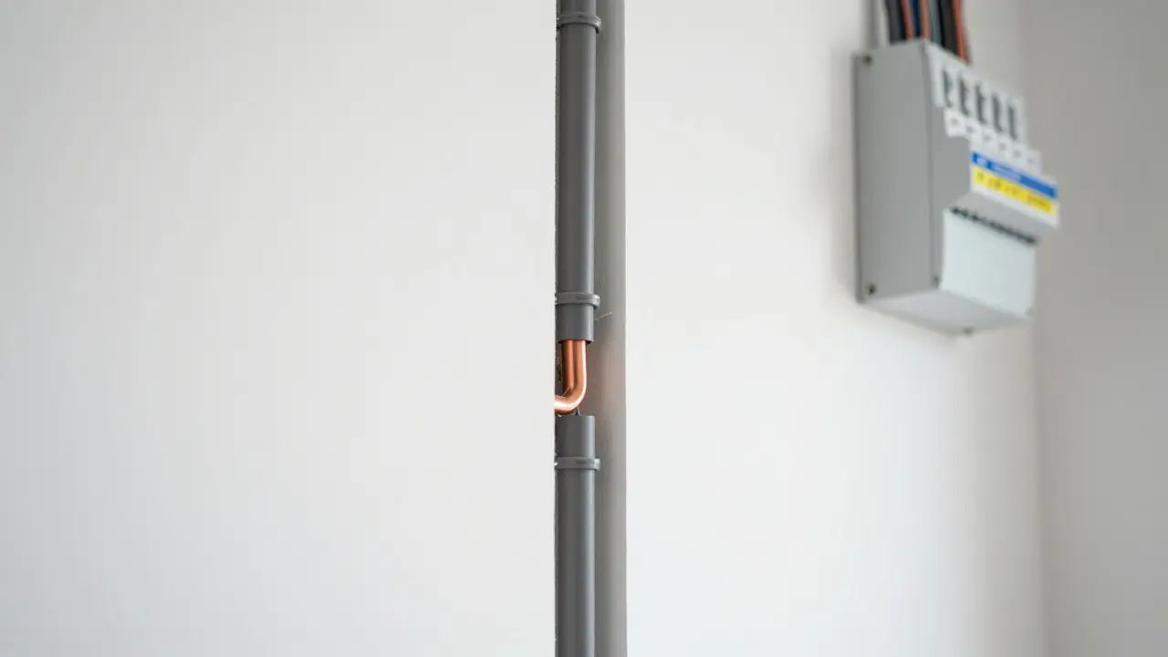 Detailansicht eines vorbereiteten Kabelschachts für eine spätere Solaranlagen-Installation.