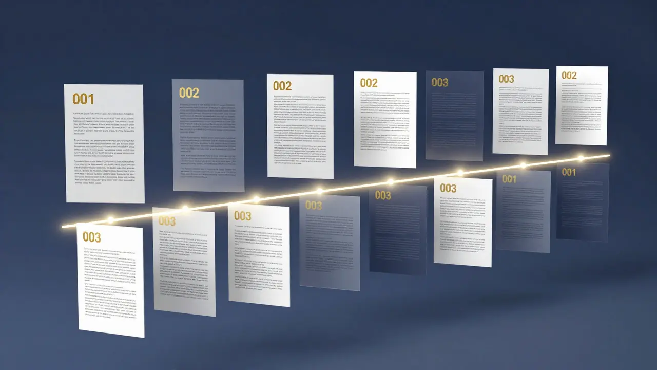 Konzeptuelle Darstellung einer chronologisch nummerierten Dokumentensammlung.
