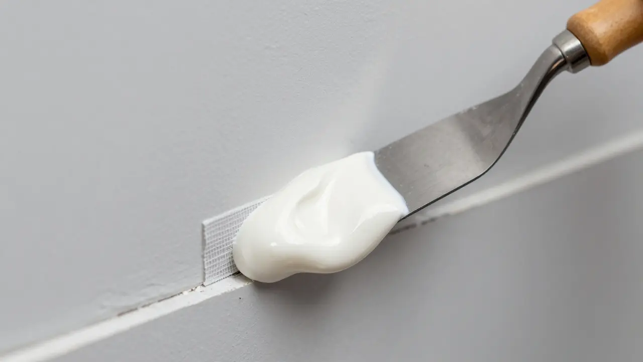 Spachteln eines Wandrisses mit Spachtelmasse und Armierungsgewebe