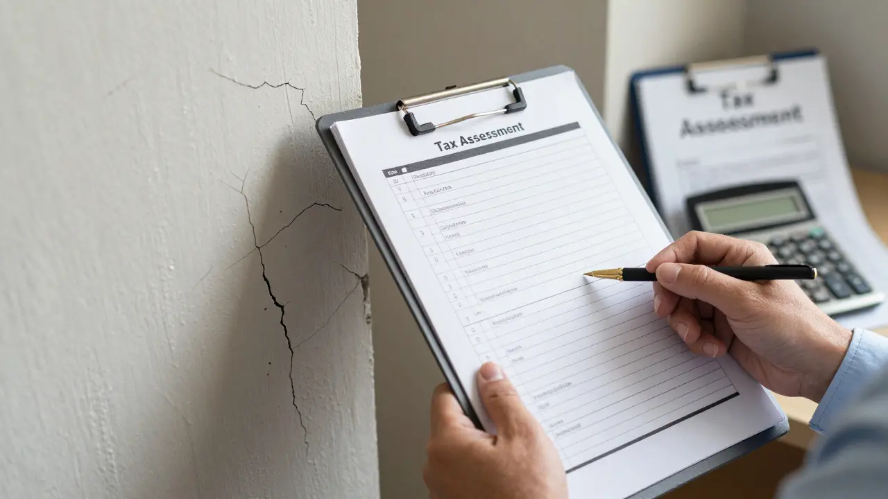 Gutachter prüft Schäden an einer Hauswand zur Wertminderung