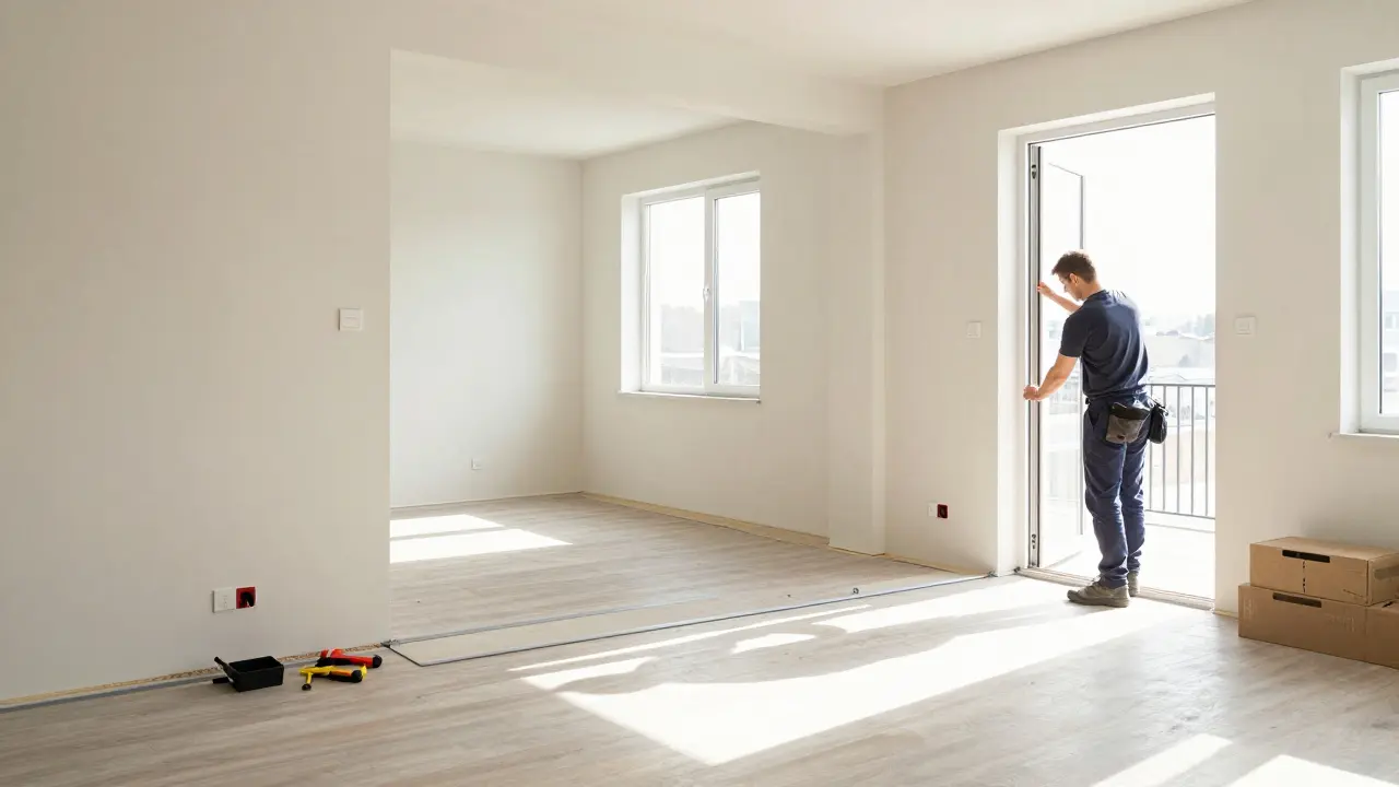 Handwerker passen Türen und Heizung für barrierefreien Umbau an