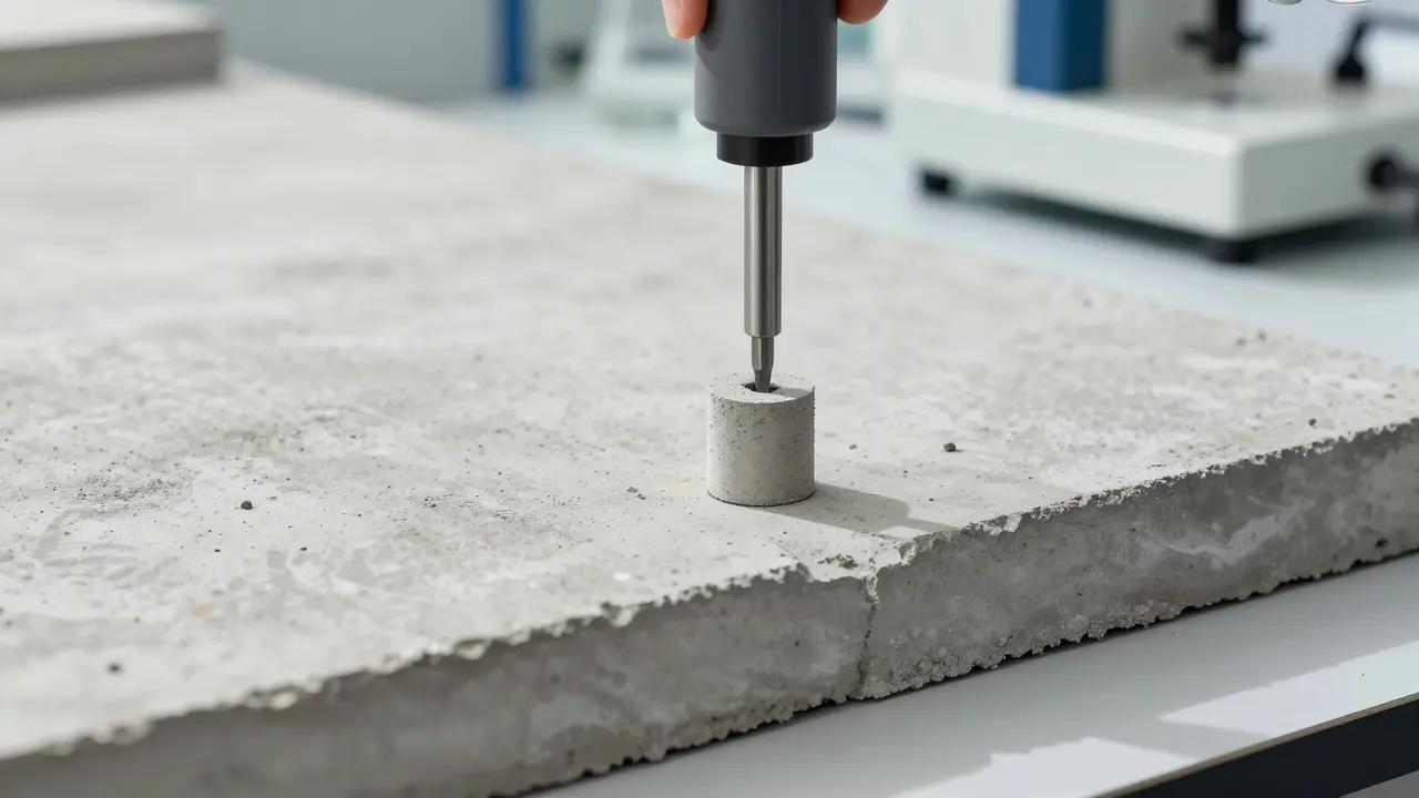Kernbohrprobe aus Estrich für präzise Feuchtemessung im Labor