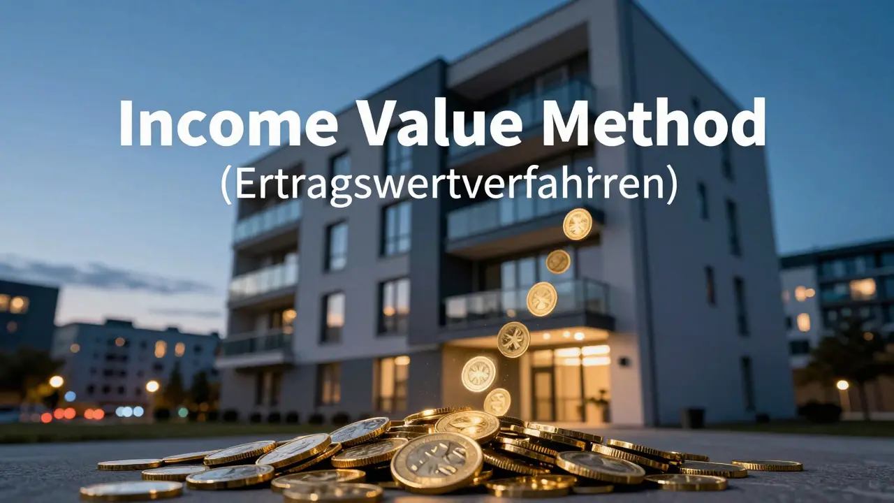 Mehrfamilienhaus mit Symbolik für Mieteinnahmen