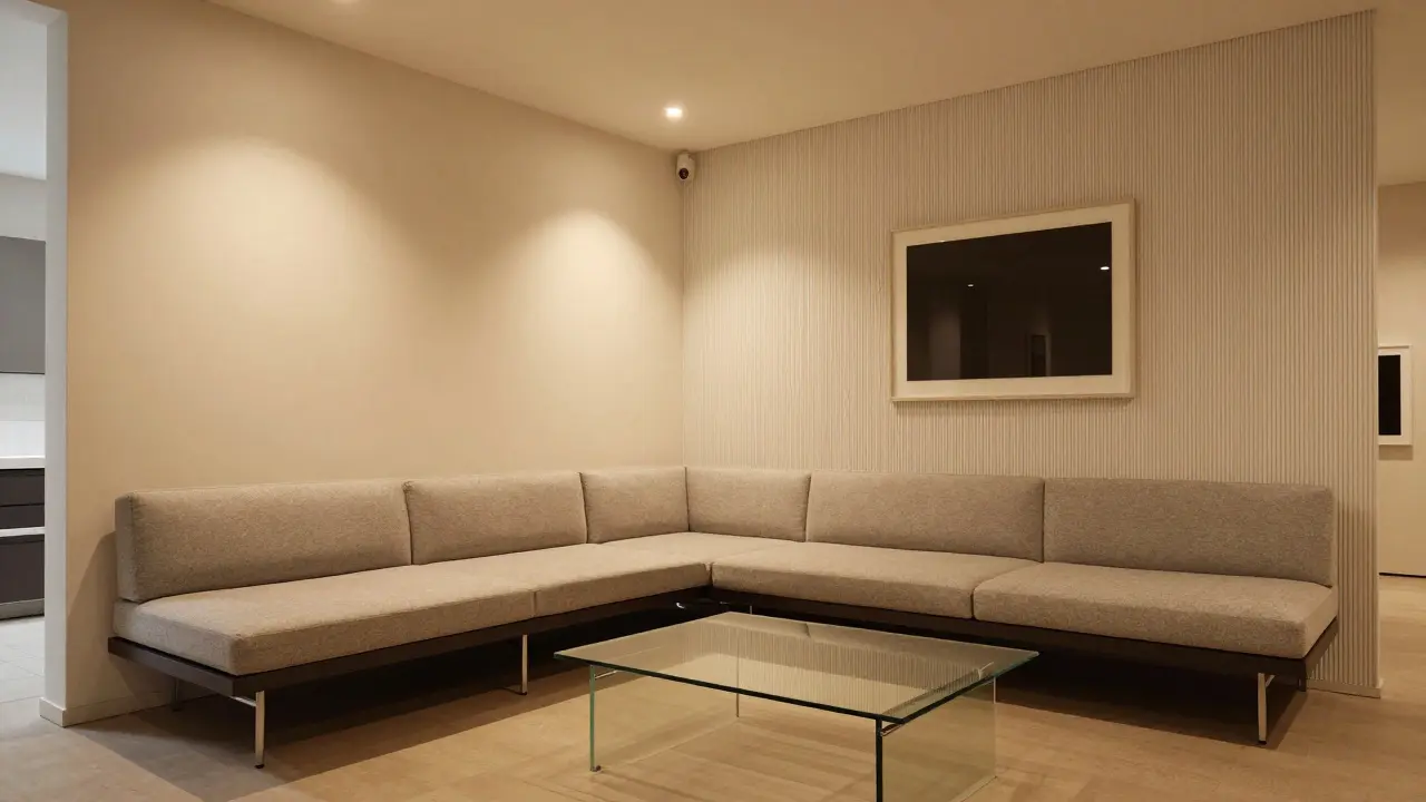 Minimalistisches Wohnzimmer mit filigranen Möbeln und viel Freifläche