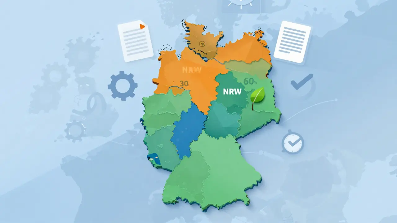 Stilisierte Karte Deutschlands mit unterschiedlichen Solarregelungen
