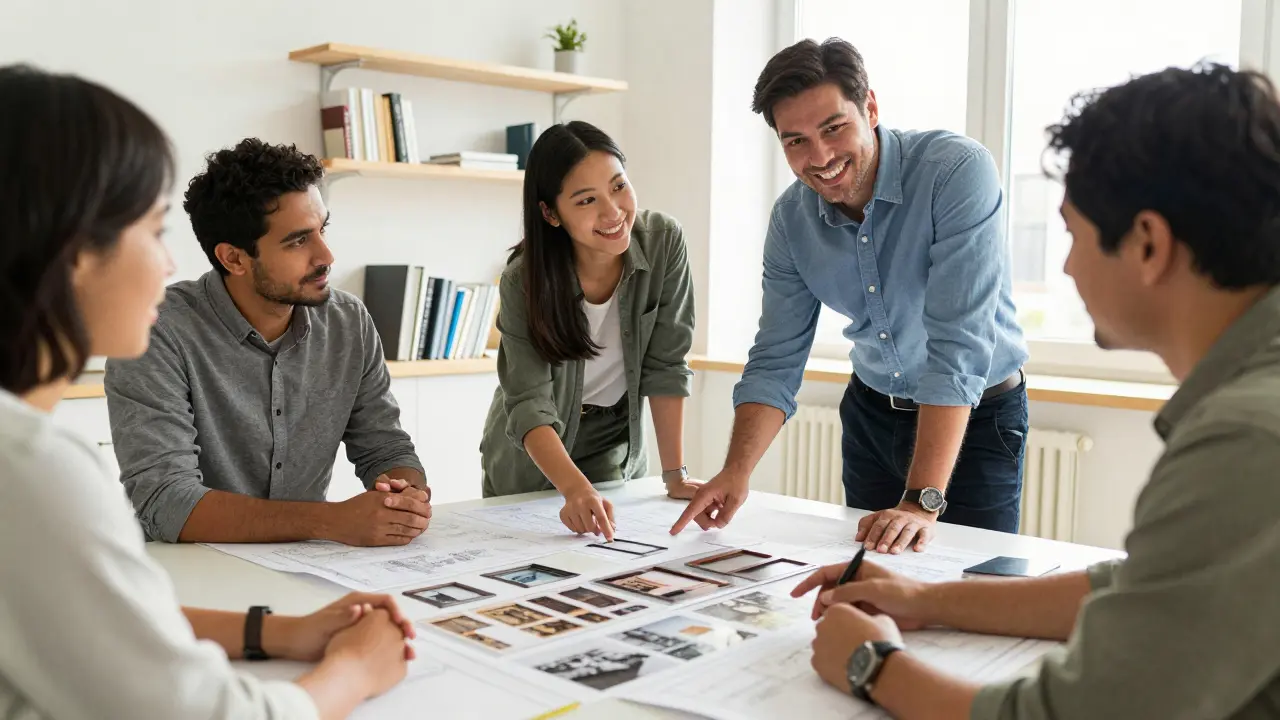 Architekt und Eigentümer besprechen Kompromisslösungen am Tisch