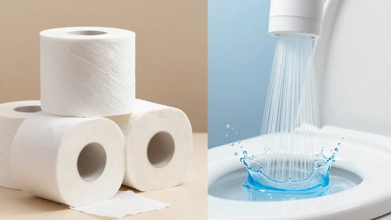 Symbolischer Vergleich von Toilettenpapier und Wasserreinigung
