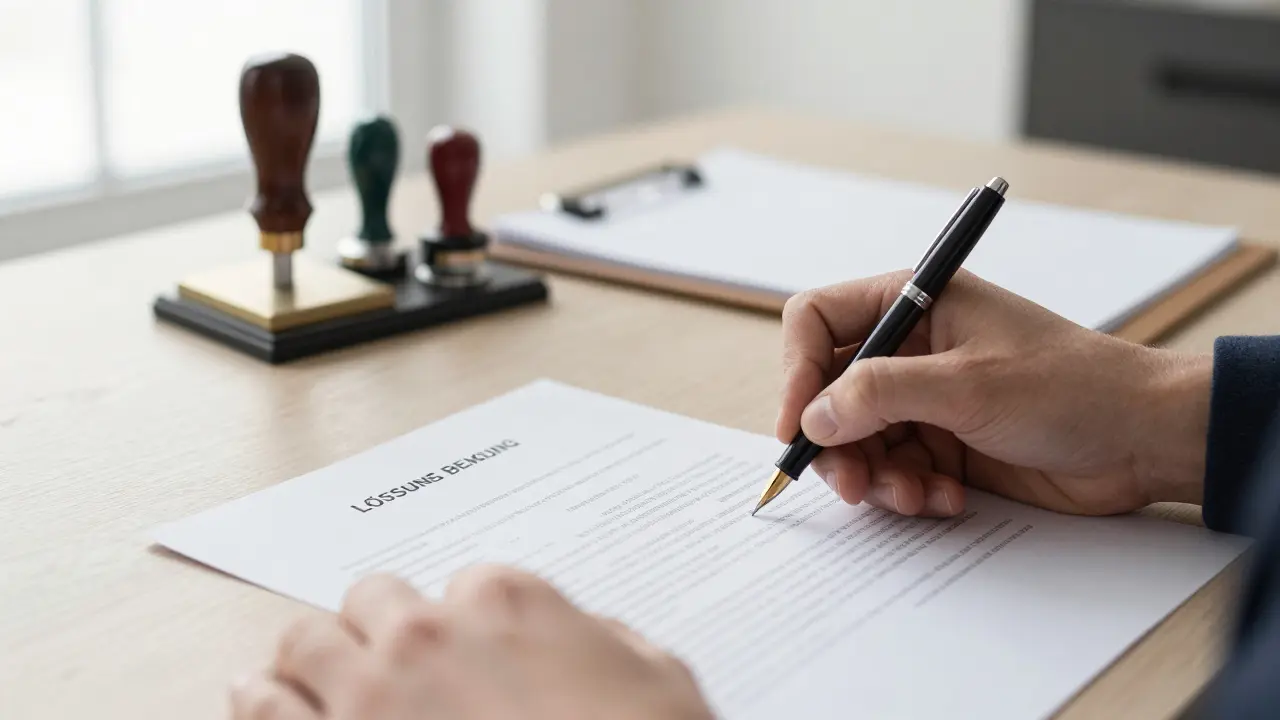 Unterschrift bei einem Notar für die Löschungsbewilligung im Büro