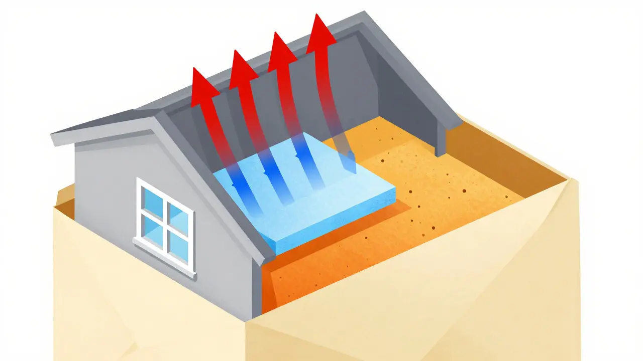 Diagram showing heat loss through uninsulated house parts