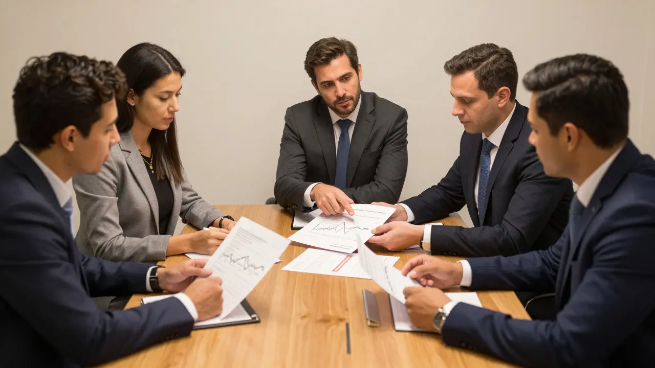 Expertenbesprechung über Immobilien-Strategien am Tisch
