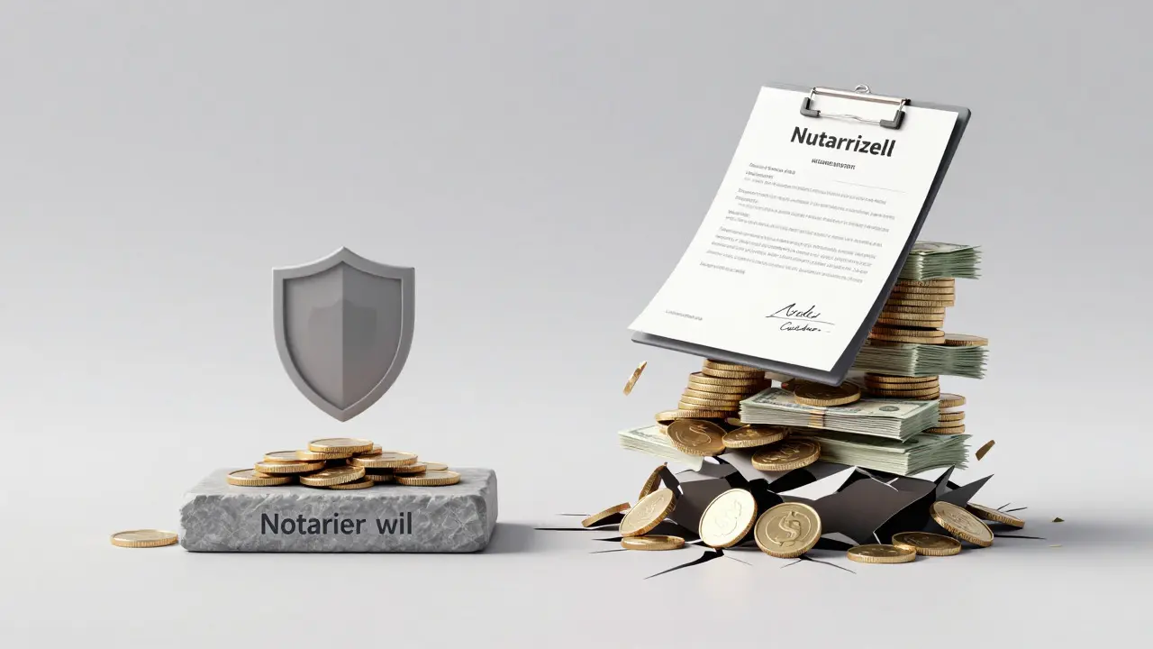 Konzeptuelle Darstellung der Kostenersparnis durch notarielles Testament