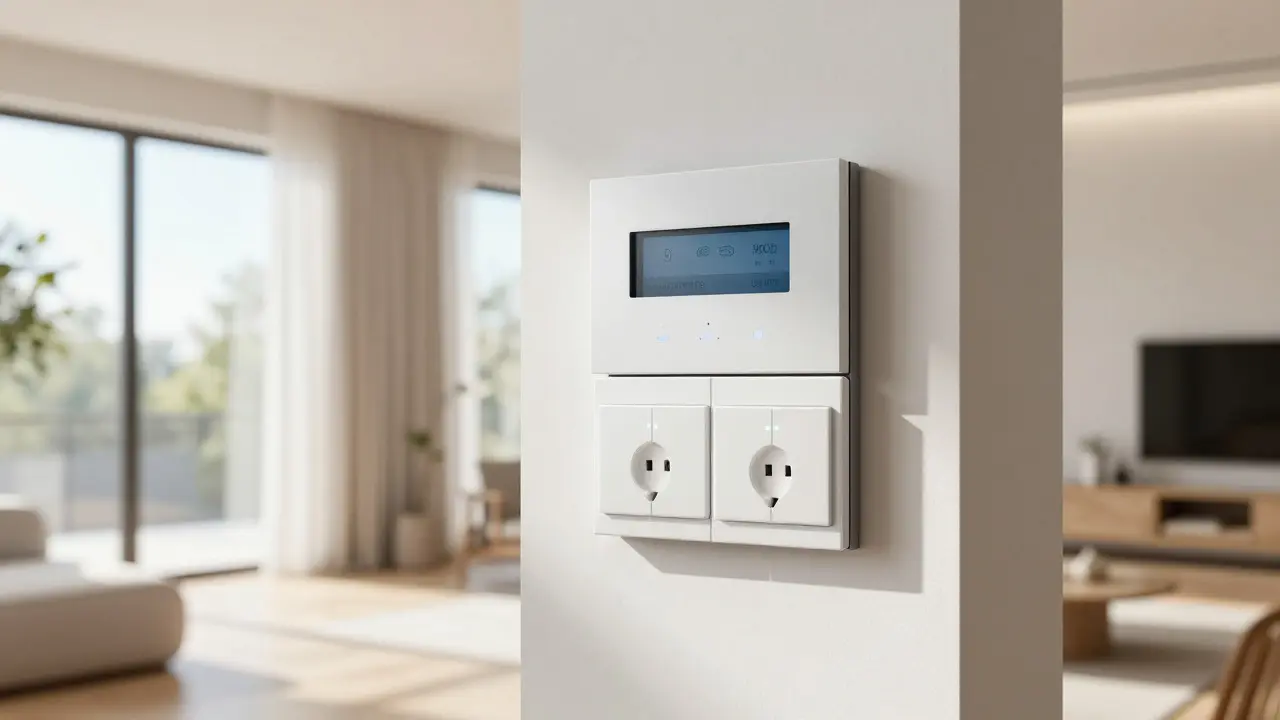 Modernes Wohnzimmer mit integrierter Smart Home Steuerung und neuen Schaltern