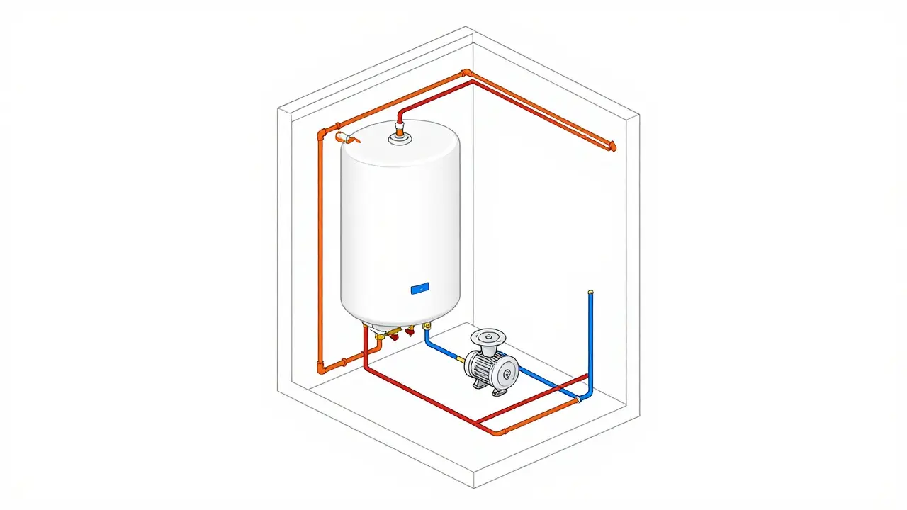 Schematic diagram of a hot water recirculation system in a house