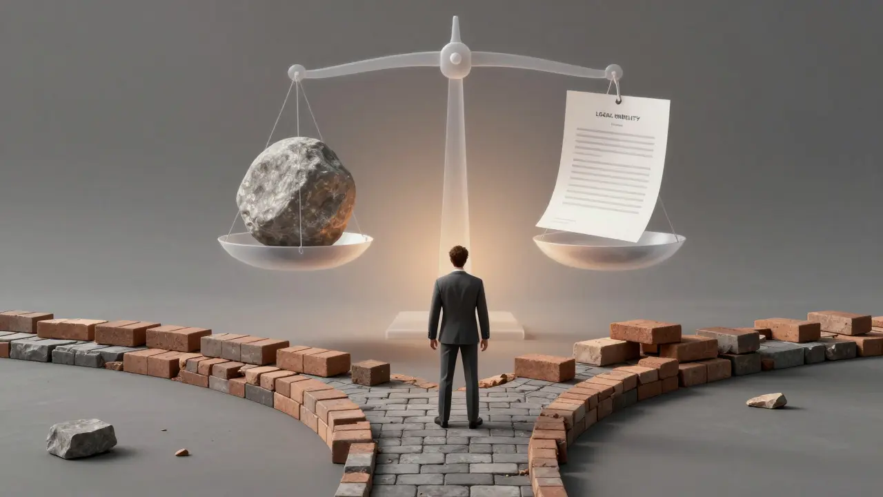 Symbolic illustration of legal risks and choices in self-performed construction work