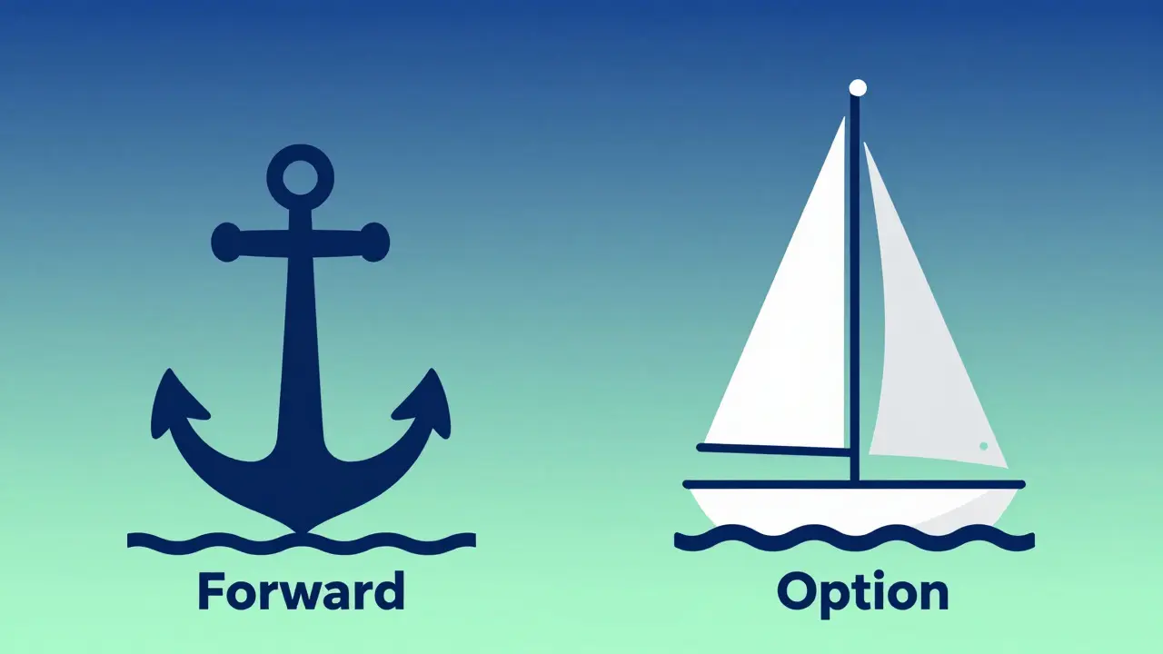 Vergleich von Forwards und Optionen als Schiffsmetapher