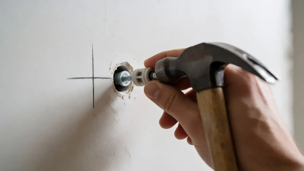 Einsetzen eines Hohlraumdübels in die Gipskartonwand für die Leuchtenbefestigung.