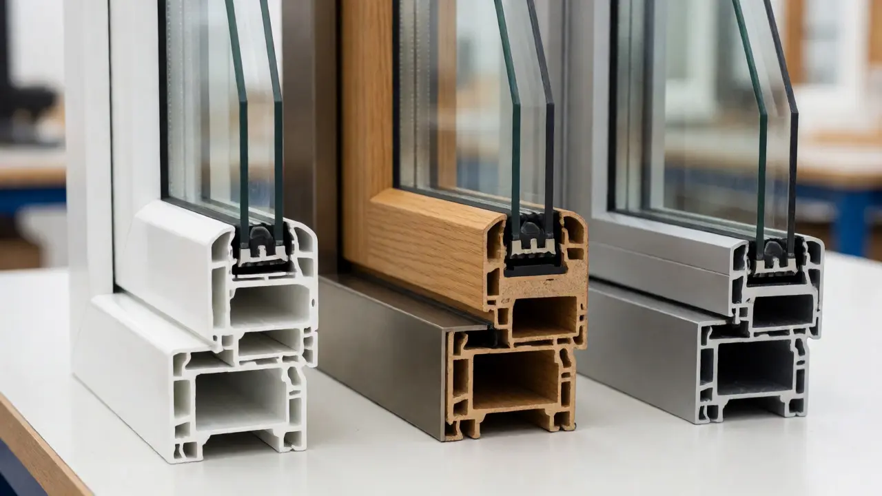Vergleich von Fensterrahmen aus PVC, Holz-Alu und Aluminium