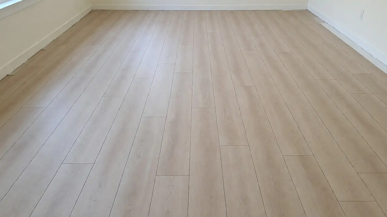 Fertig verlegter heller Vinylboden in einem hellen Wohnzimmer