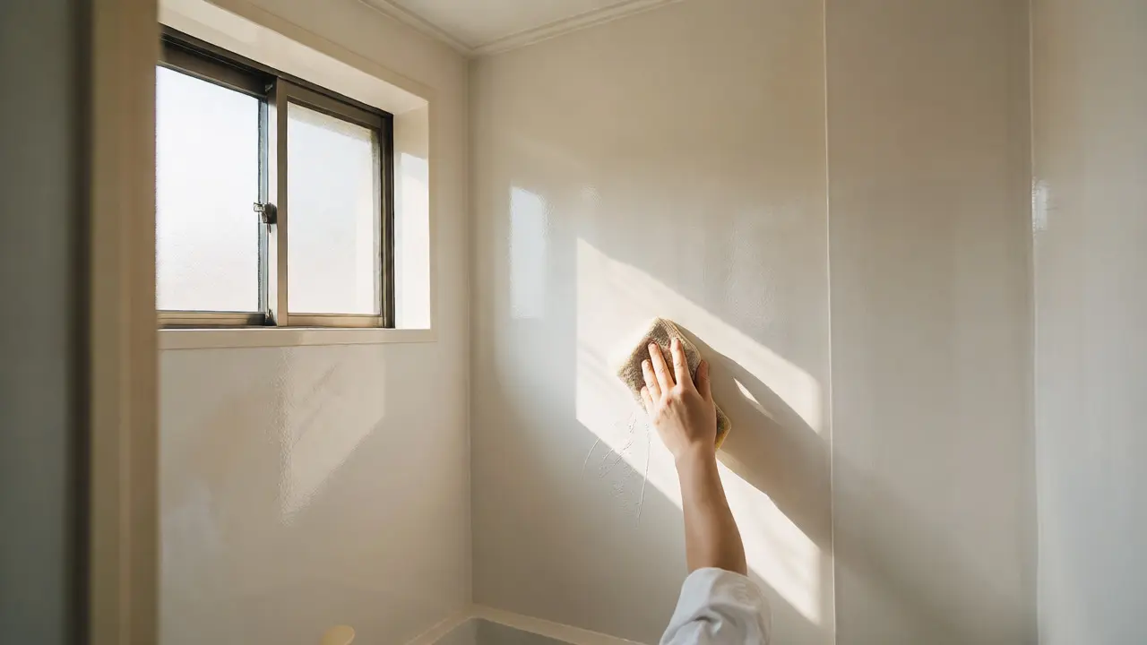 Reinigung einer frisch gestrichenen, schimmelresistenten Badezimmerwand