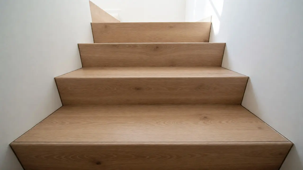 Renovierte Treppe mit hellen Laminat-Stufensystemen im modernen Stil