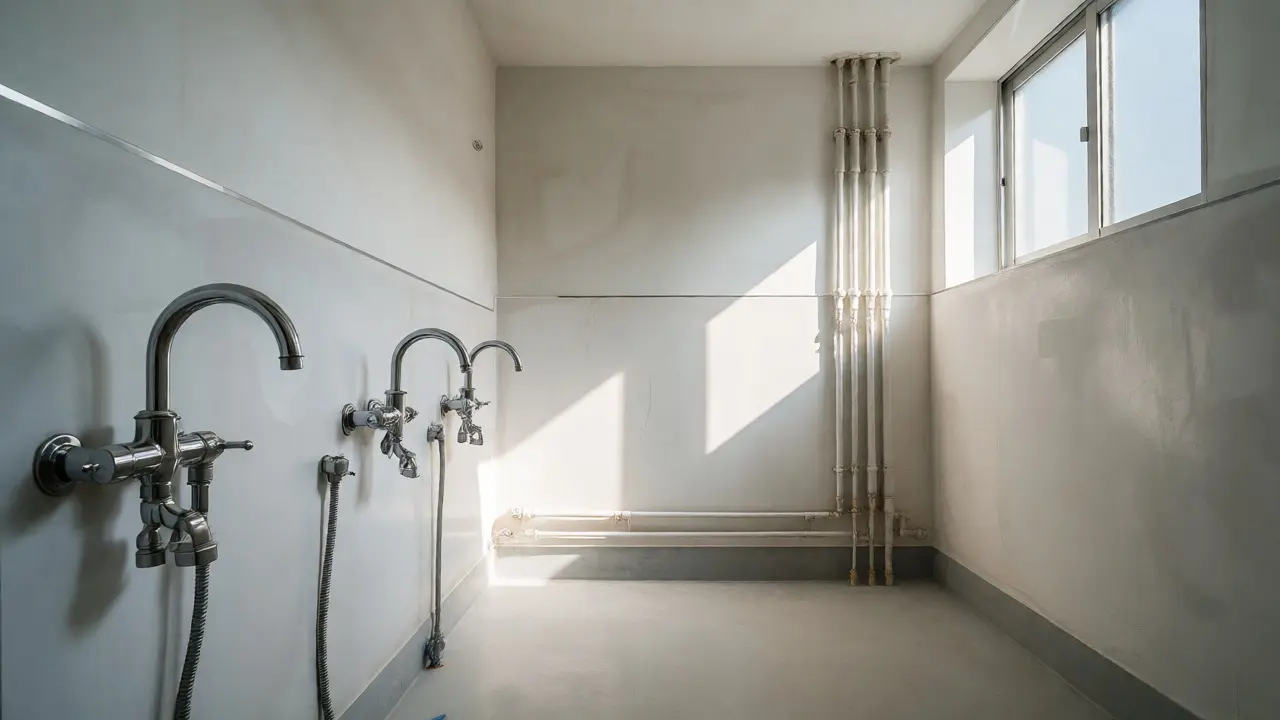 Renoviertes Badezimmer mit neuen Armaturen nach Strangsanierung