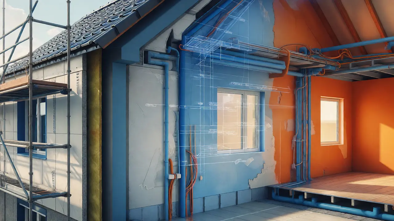 Schematische Darstellung des Hausaufbaus von außen nach innen für die Sanierungsreihenfolge