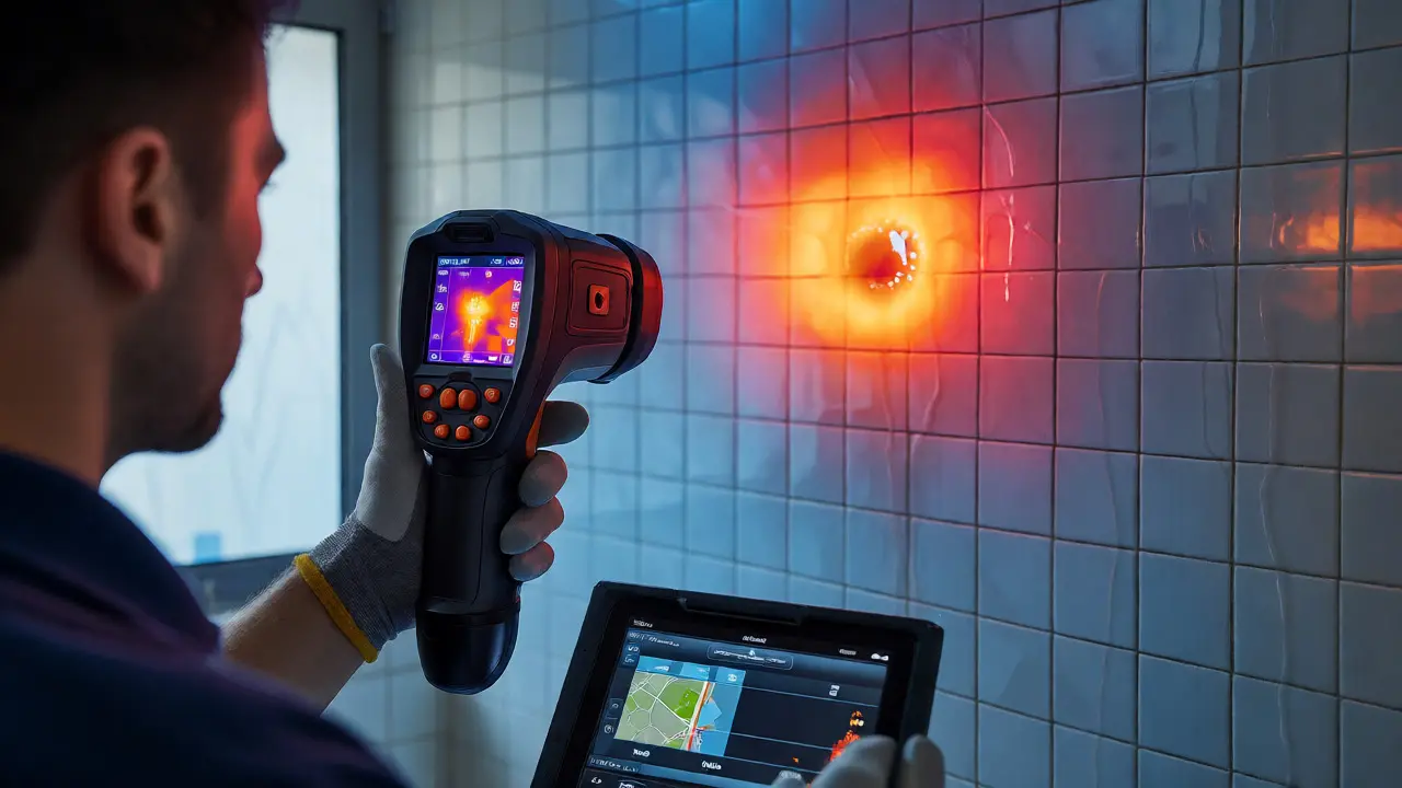 Thermografie zeigt Wärmesignatur eines Wasserlecks