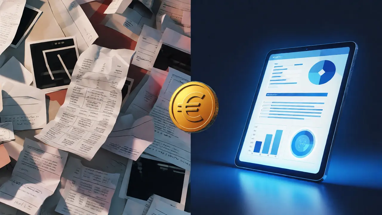 Vergleich zwischen chaotischer Papierkram und organisierter digitaler Nachweissicherung